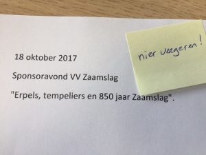 Sponsoravond 18 oktober 2017